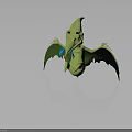 Green Cartoon Pterosaur Character With Long Beak Sharp Teeth And Green Wings 3d model