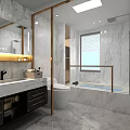 Modern Full Marble Tiled Bathroom With Double Sink Vanity And Smart Toilet Interior Design