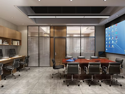Modern Public Office Space With Conference Table Office Chairs And Large Screen 3d model