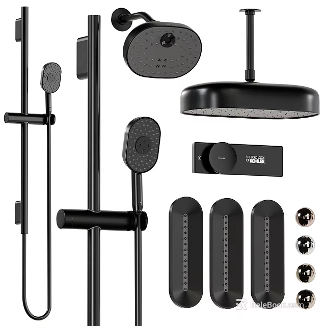 Sleek Modern Black Shower System With Handheld Rain Showerhead Control Panel And Slide Bar 3d model 