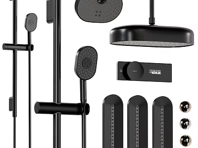 Sleek Modern Black Shower System With Handheld Rain Showerhead Control Panel And Slide Bar 3d model