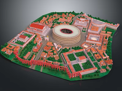 Modern Architectural Model Layout Featuring Central Circular Structure Red Roofed Buildings And Green Spaces 3d model