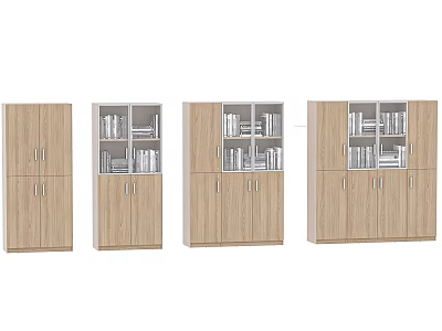 Modern Wooden File Cabinets With Glass And Solid Doors In Different Styles 3d model