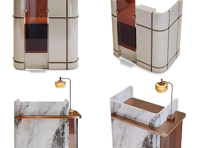 Modern Reception Desk Design With Marble Countertop Metal Frame And Lighting 3d model