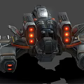 Futuristic Sci Fi Vehicle With Mechanical Structure Orange Black Color Glowing Lights And Weaponry