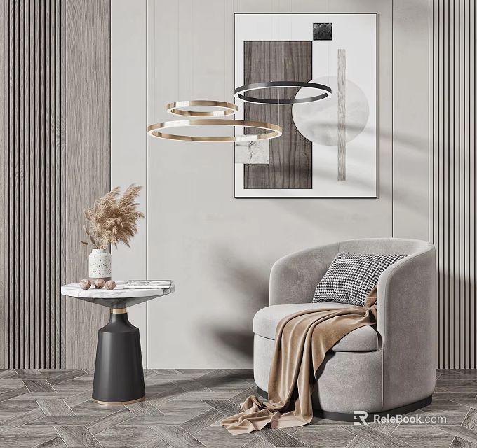 Light Gray Single Sofa with Throw Blanket Accent Pillow in Modern Living Interior 3d model