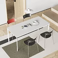 Modern White Dining Table Set With Black Red Chairs And Tableware In Minimalist Interior 3d model