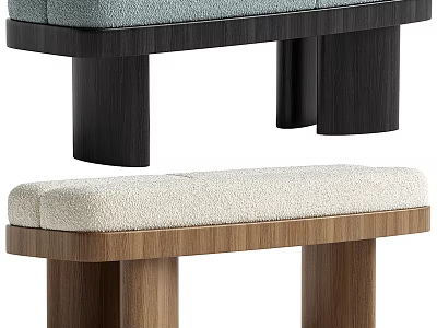 Light Blue And Beige Upholstered Sofa Bench With Wooden Legs Modern Design 3d model