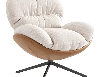 Modern Single Sofa With Beige Fabric Cushion Brown Curved Frame And Black Metal Base 3d model