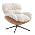 Modern Single Sofa With Beige Fabric Cushion Brown Curved Frame And Black Metal Base