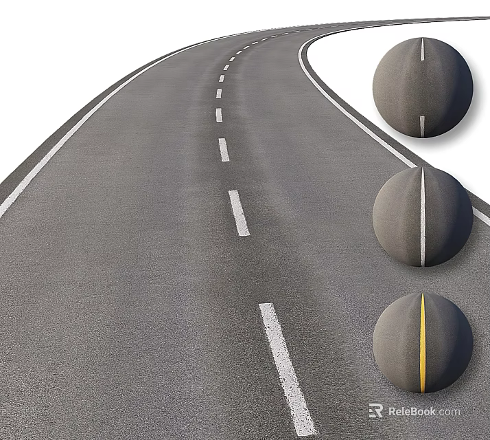 Curved Road Infrastructure With White Dashed Lane Lines And Circular Dividers 3d model 