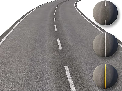 Curved Road Infrastructure With White Dashed Lane Lines And Circular Dividers 3d model
