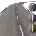 Curved Road Infrastructure With White Dashed Lane Lines And Circular Dividers