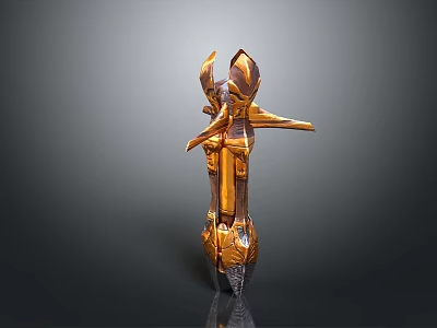 Golden Abstract Sculpture With Modern Angular Design And Shiny Glossy Finish 3d model