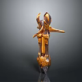 Golden Abstract Sculpture With Modern Angular Design And Shiny Glossy Finish