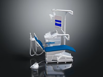 Professional Dental Chair Equipment With Blue Seat Adjustable Lighting And Control Panel 3d model