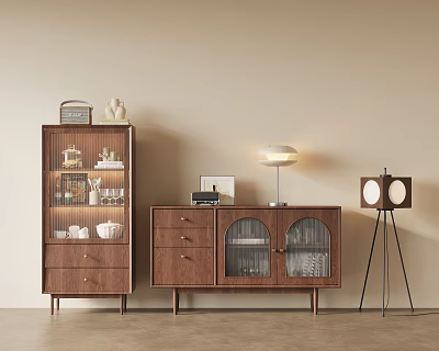 Wooden Entryway Console Table And Sideboard With Glass Doors Storage Design 3d model