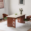 Bright Interior Wooden Dining Table With Circular Cutouts Vase Flowers And Green Chairs