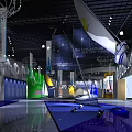 Modern Exhibition Hall Interior With Colorful Booths Flags And Bright Lighting
