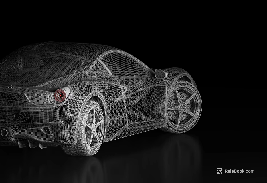 3D Wireframe Sports Car Model With Detailed Structure On Black Background 3d model 