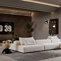 Modern Living Room With White L shaped Sofa TV Plants Floor Lamp And Gray Rug