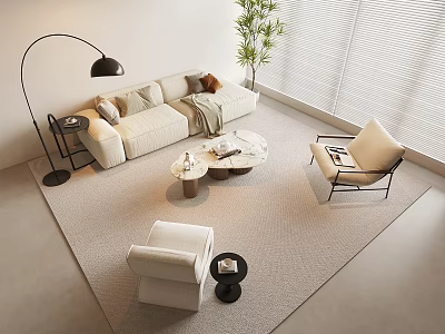 Modern Sofa And Coffee Table Set In Living Room With Floor Lamp And Soft Rug 3d model