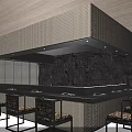 Premium Dark Tone Japanese Restaurant Interior With Open Teppanyaki Counter And Soft Ambient Lighting