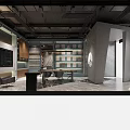 Modern Showroom Interior With Display Shelves Wooden Cabinets And Marble Floor