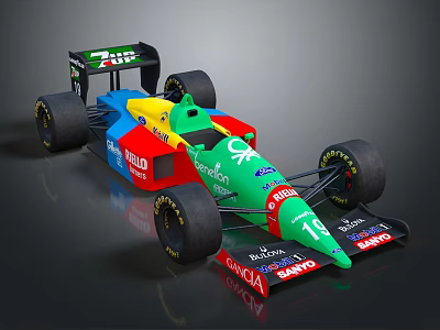 Colorful Formula 1 Racing Car with Green Red Blue Yellow Sponsor Logos and Number 19 3d model