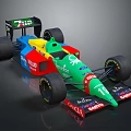 Colorful Formula 1 Racing Car with Green Red Blue Yellow Sponsor Logos and Number 19