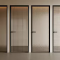 Modern Interior Swing Doors Featuring Different Glass Patterns And Black Frames 3d model