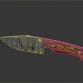 Bloody Blade Knife With Wooden Handle And Metal Rivets On Black Surface With Reflection