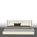 Double Bed with White Headboard Light Sheets and Dark Throw Pillow in Modern Design