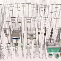 Industrial Electrical Equipment Featuring Power Towers Poles Transformers And Control Cabinets