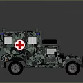 Camouflaged Military Medical Vehicle With Red Cross Antennas And Spare Tire
