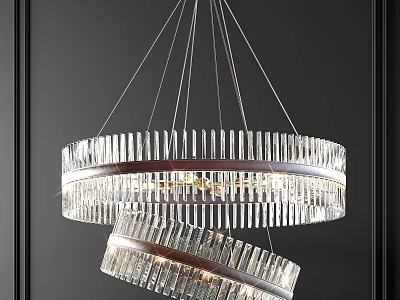 Elegant Modern Round Crystal Chandelier With Double Layer Metal Frame And Clear Crystal Strips 3d model
