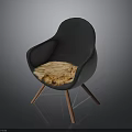 Modern Black Cocoon Shaped Chair With Wooden Legs And Furry Cushion