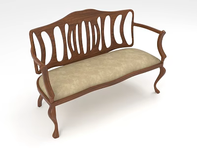 Two Seater Sofa With Wooden Frame Ornate Cut Out Back Curved Armrests And Light Cushion 3d model