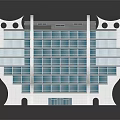 Cartoon Scenery Modern Building Model With Blue Glass Windows And White Structure