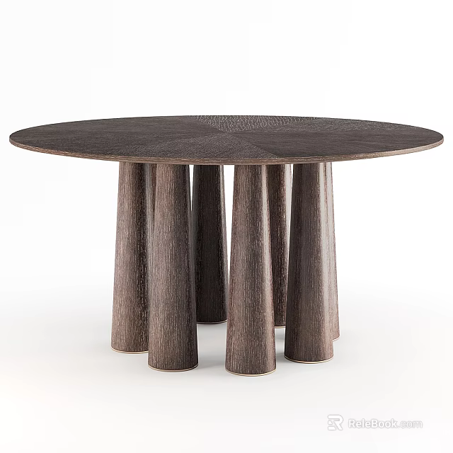 Stylish Modern Round Dark Wood Dining Table With Multiple Cylindrical Legs 3d model