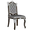 Classic Vintage Sofa Stool With Carved Wooden Frame And Tufted Gray Cushion