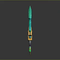 Green and Gold Fantasy Sword with Ornate Hilt and Decorative Blade Design