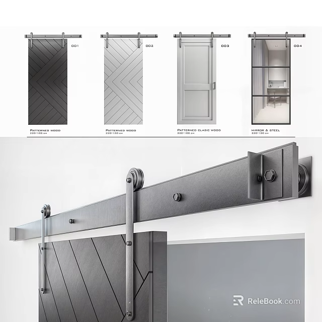 Modern Sliding Barn Door Design With Metal Track And Wooden Panel 3d model 