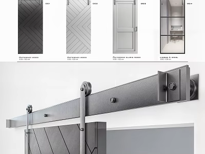 Modern Sliding Barn Door Design With Metal Track And Wooden Panel 3d model