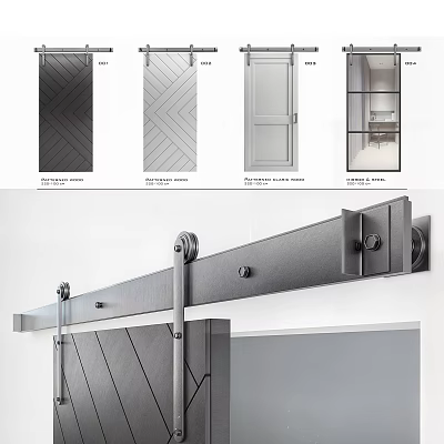 Modern Sliding Barn Door Design With Metal Track And Wooden Panel 3d model