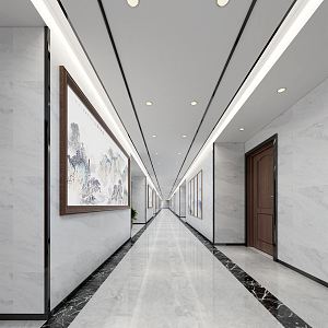 Modern aisle minimalist office corridor 3d model