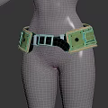 Waist Belt With Square Devices Metallic Buckle And Leather Strap On Body Model