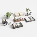 Decorative Ornament Set With Trays Towels Bottles Cups And Green Plants