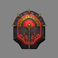 Decorative Shield Weapon With Red Black Surface Golden Accents And Ornate Patterns 3d model