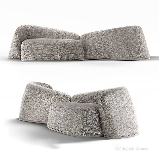 Modern Modular Irregular Shaped Sofa with Textured Fabric and Curved Design 3d model 